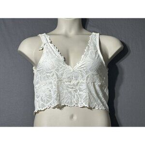 Aerie Crop Top W/ Shelf Bra Sz XL  Cream Lace Front  Ribbed Back